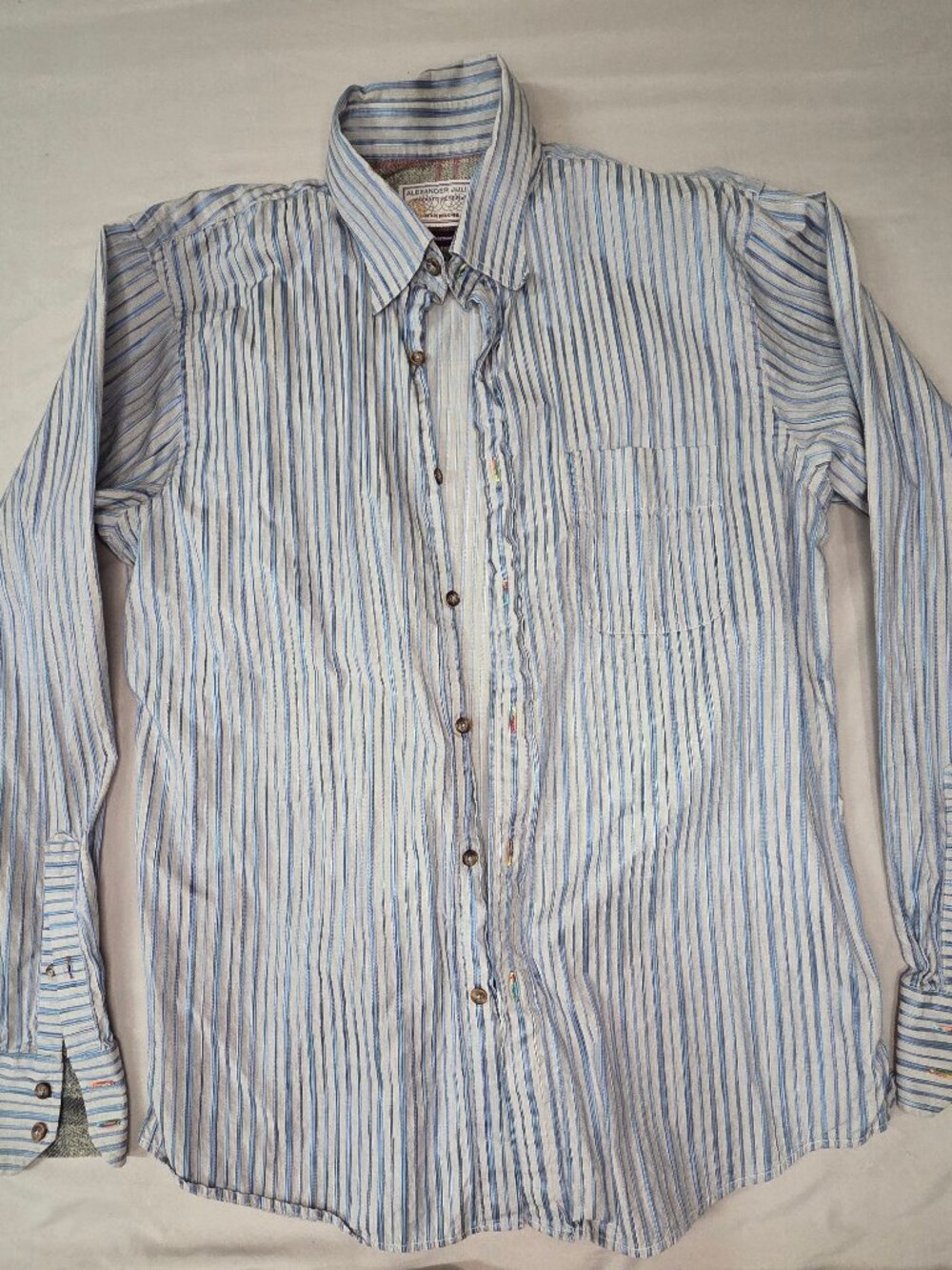 Alexander Julian Private Reserve Cotton Shirt L Navy Stripe